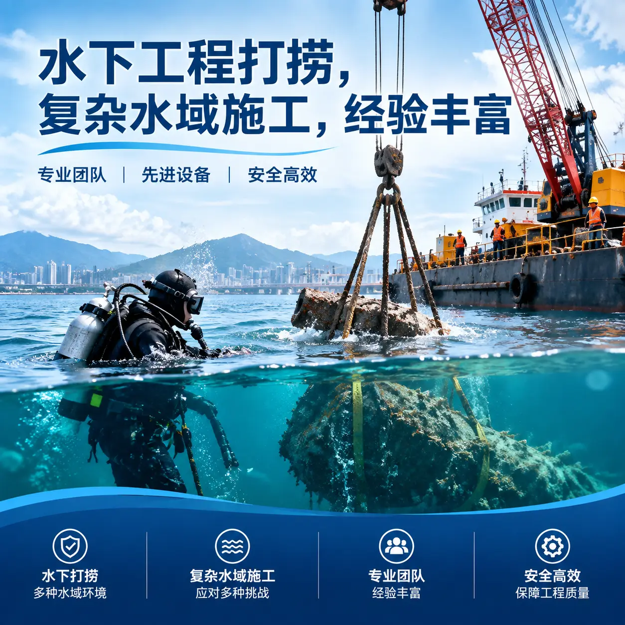 水下工程打捞，复杂水域施工，经验丰富察哈尔右翼后旗