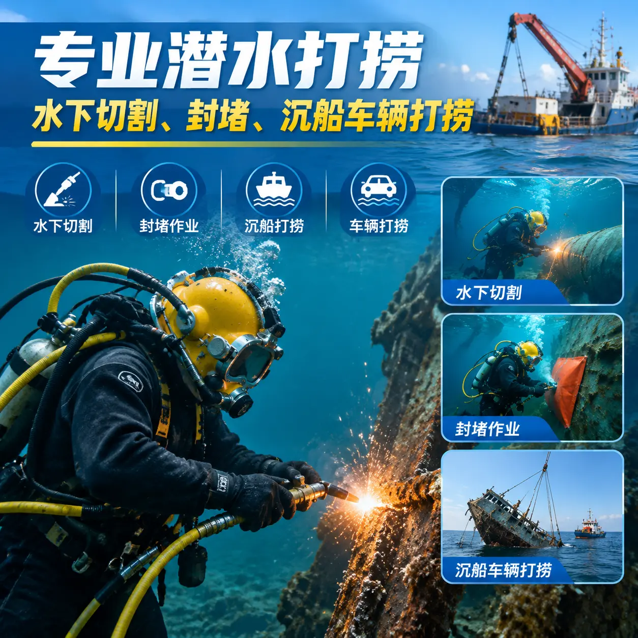专业潜水打捞｜水下切割、封堵、沉船车辆打捞察哈尔右翼后旗